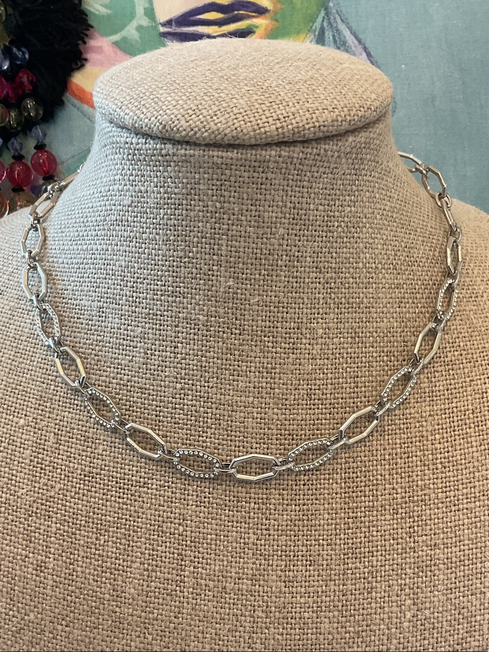 Charter Club Silver-Tone Pavé Link Necklace